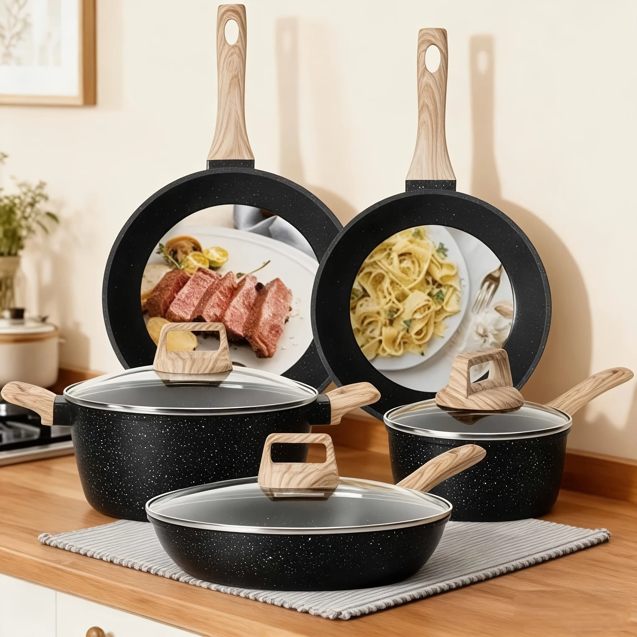 

12pcs Non-stick Cookware Set, Granite Induction Cooker Cookware, Non-stick Kitchen Cooking Set, Including Frying Pan Set