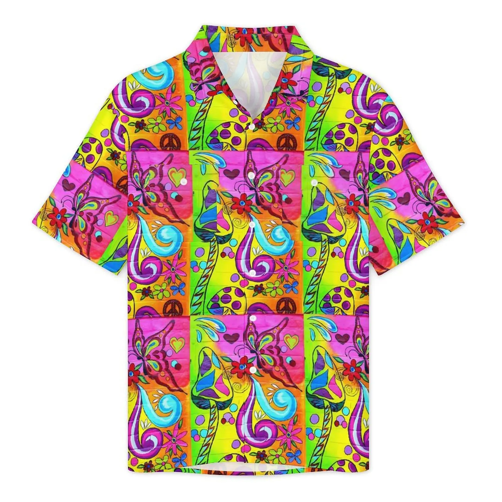 Magic Mushroom Summer Shirt Man Vacation Psychedelic Mushrooms Casual Shirts Short Sleeve Breathable Classic Oversized Blouses