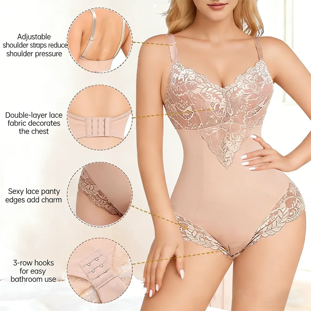 

Shapewear Bodysuit Body Shaper Lace Women's Corset Push Up Tummy Control Slimming One Piece Adjustable Straps Hook Bodysuit