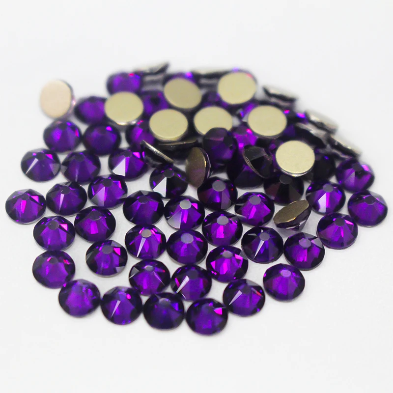 Dark pruple color  8 big and 8 small cut 5A Top quality flat back rhinestones Glue on crystal strass for nail art or wedding