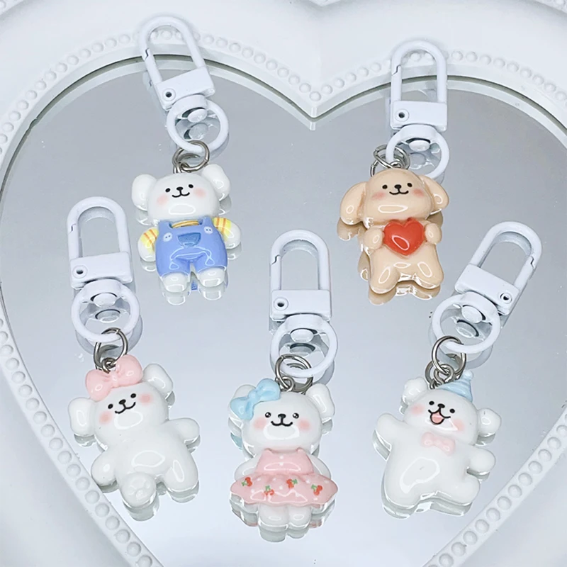 Cartoon Cute Puppy Keychain Cute Butterfly Knot Love Overalls Cherry Skirt Dog Keyring Pendant Backpack Charms Car Bag Gifts