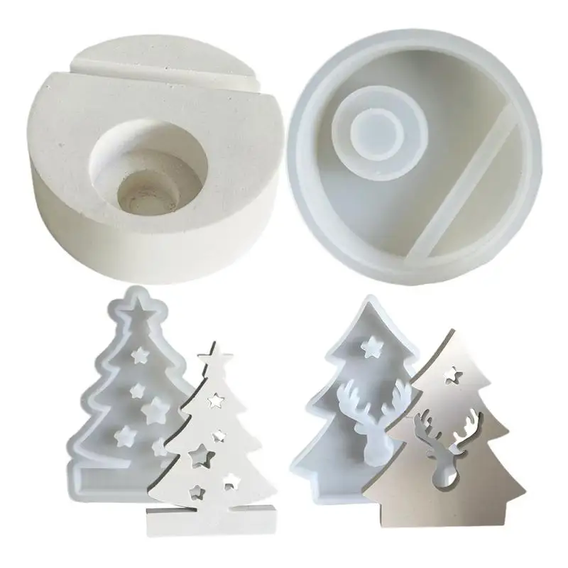 Christmas Tree Insert Candle Holder Silicone Mold Star Tree Tealight Candle Holder Plaster Moulds Decorative Ornaments Mold