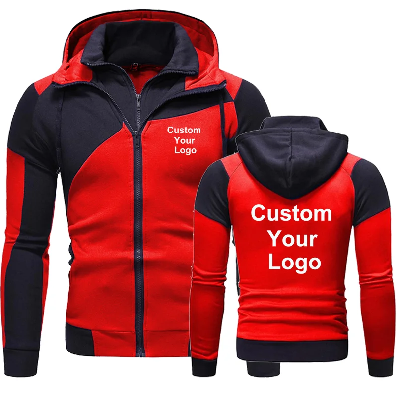 Hoodie Men Custom Your Logo Double Zipper Hoodie Jacket Winter Thicken Coat Hooded Sweatshirts Jacket Fashion Clothes