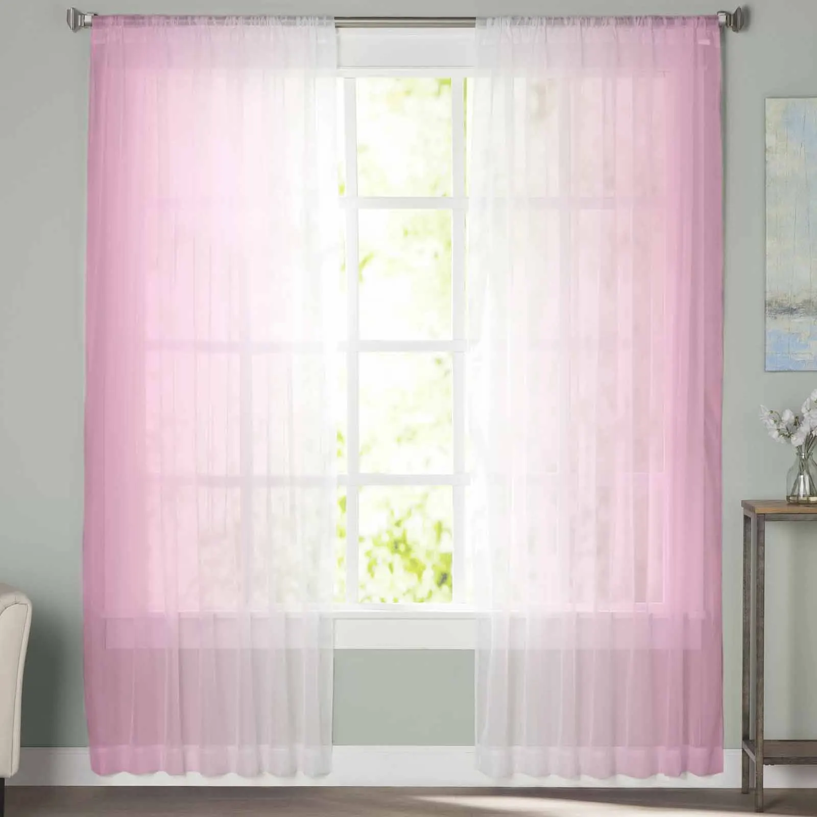 Pink And White Gradient Minimalist Tulle Curtains For Living Room Bedroom Children Room Decor Sheer Curtains