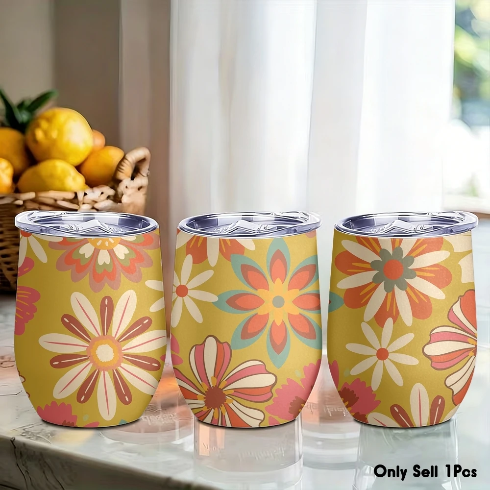 Termos con diseño floral hippie, taza de 12oz con tapa, tazas de café portátiles, taza para beber para viajes, hogar y oficina