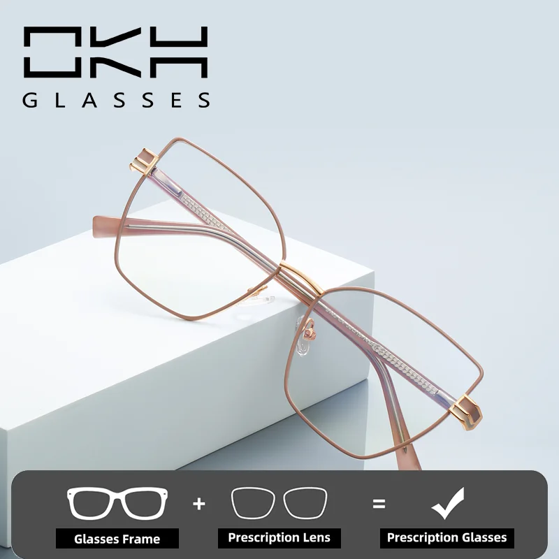 

OKH New Arrival Fashion Slingshot Gold Wire Frame Anti-blue Light Glasses Frame Myopia Glasses Women Prescription Reading