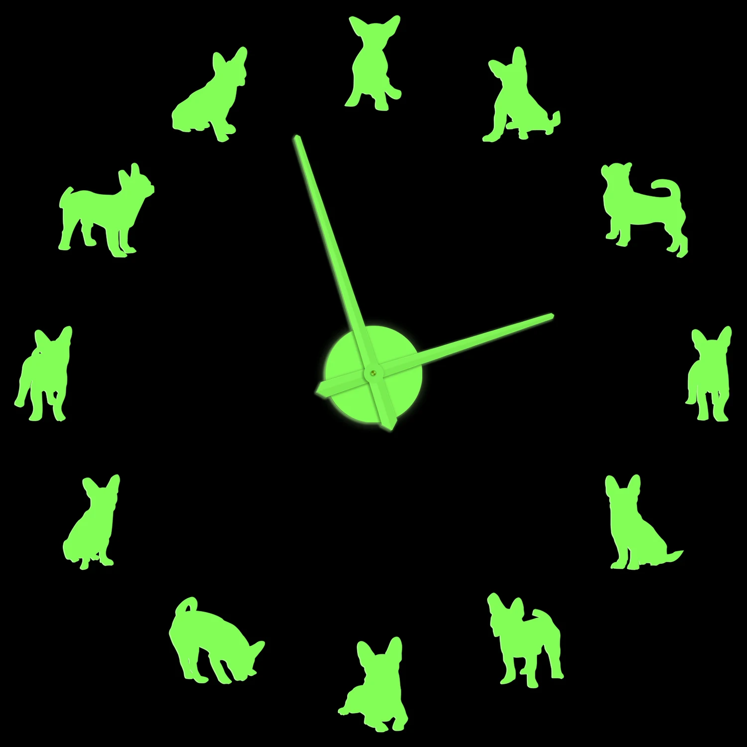 

Chihuahua Luminous Wall Clock For Bedroom Puppy Dog Breed Pet Shop Decor Self Adhesive DIY Large Wall Watch Chihuahua Owner Gift