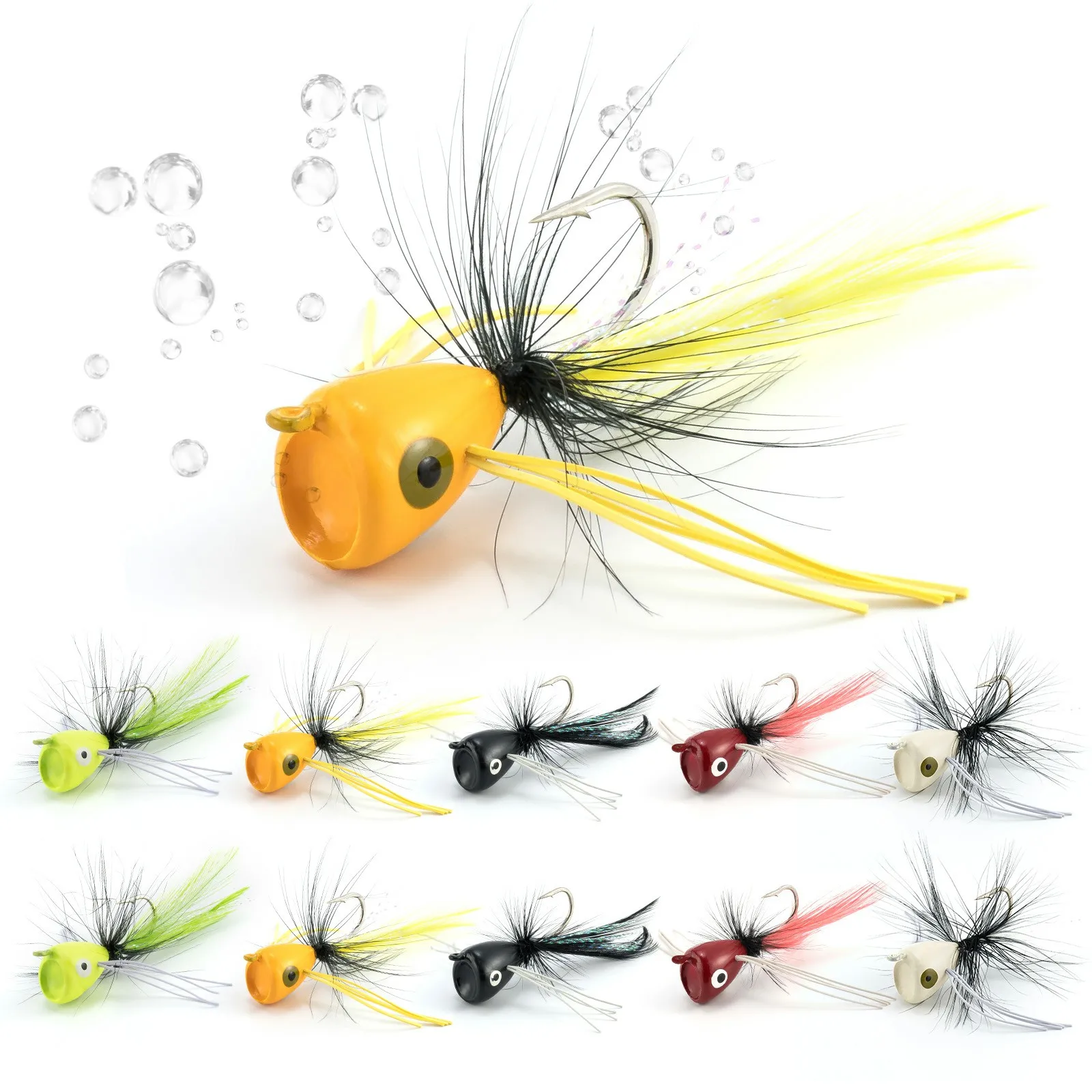 

5/10pcs Jig Head Fly Fishing Lure Floating Popper Dry Flies Bugs Insect Lure for Freshwater Streamer Bass Trout Panfish Bluegill