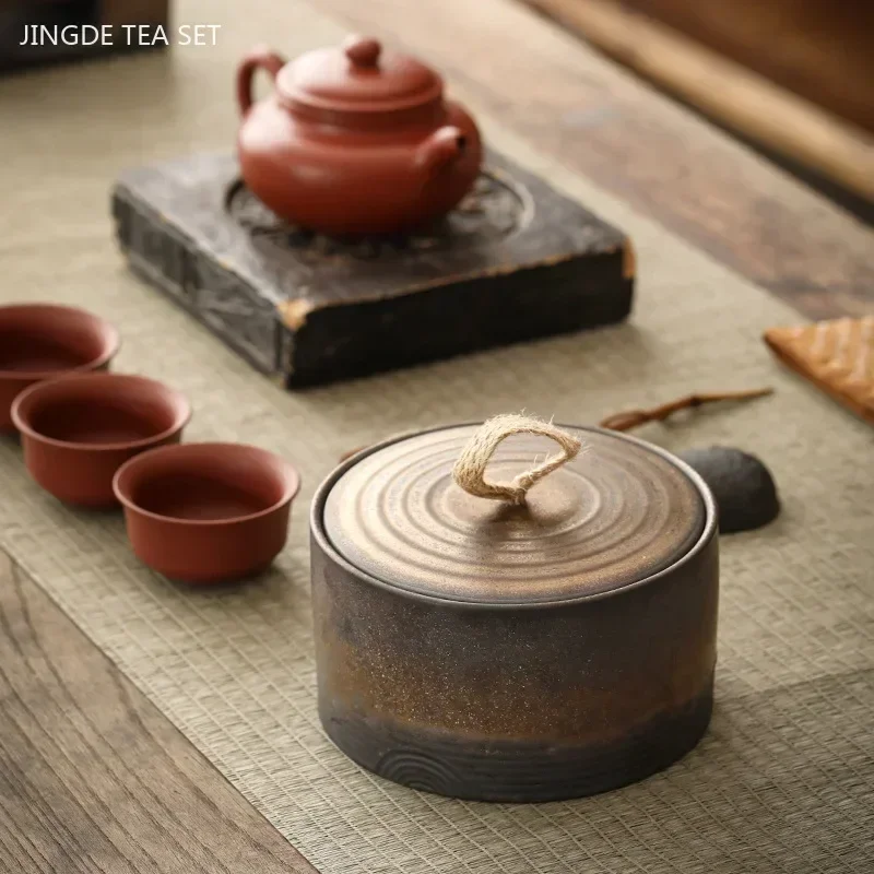 500ml Antique Style Ceramic Tea Box Japanese Coarse Pottery Tea Container Home Coffee Storage Jar Tradition Teaware Accessories