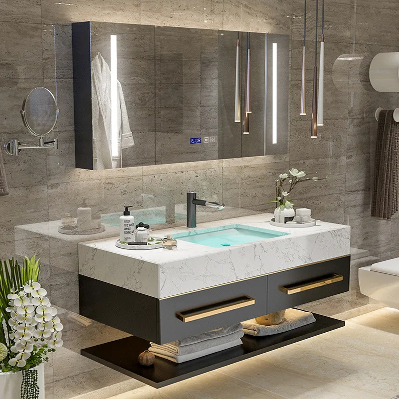 Bathroom Washbasin Cabinet Vanity Set with Smart Lighting Mirror view 2
