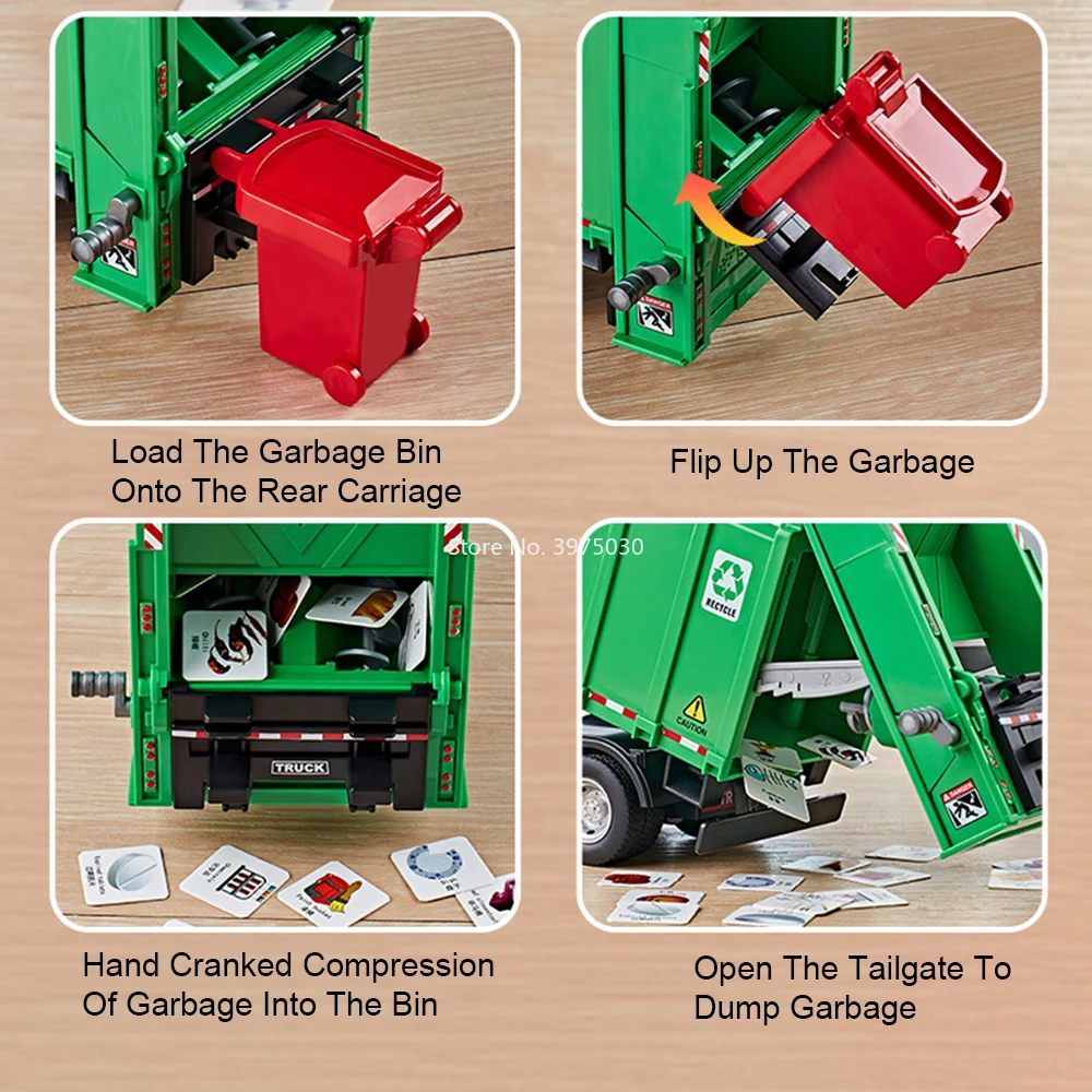 1:24 ضغط التضخم القمامة سيارات لعبة نموذج سبيكة دييكاست الأبواب فتح شاحنة الصرف الصحي المصغرة لهدايا مهرجان الطفل #3