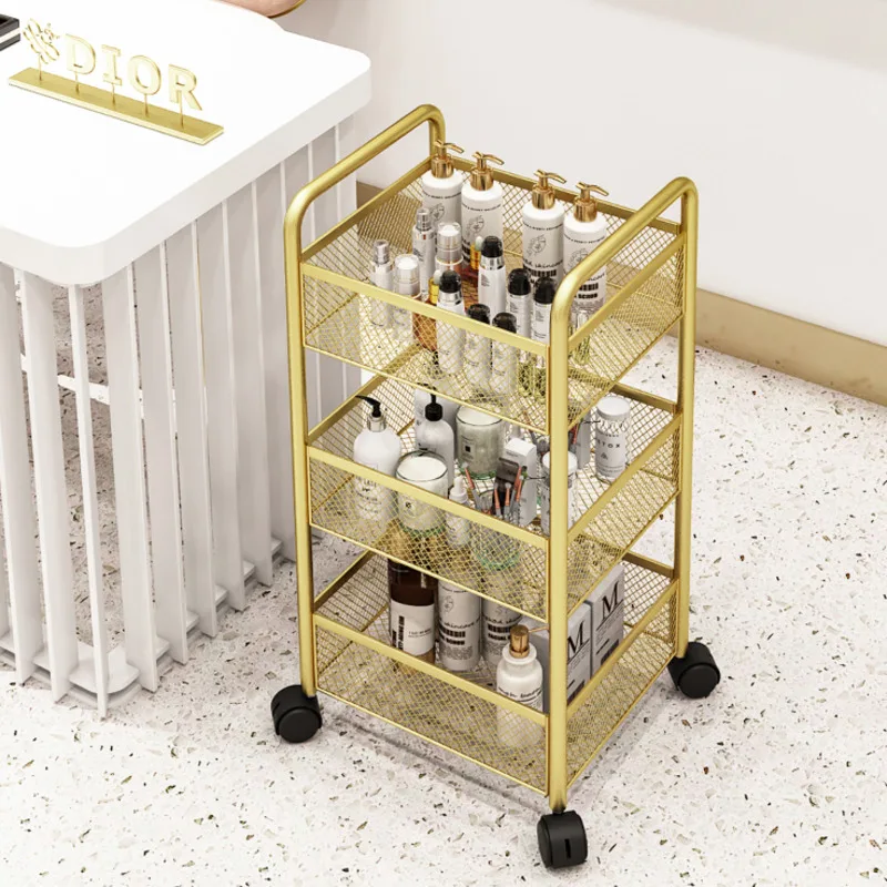 Beauty Salon Gold Auxiliary Cart Organizer With Wheels Nail Tattoo Special Multifunctional Storage Sleek Design Easy Efficiency