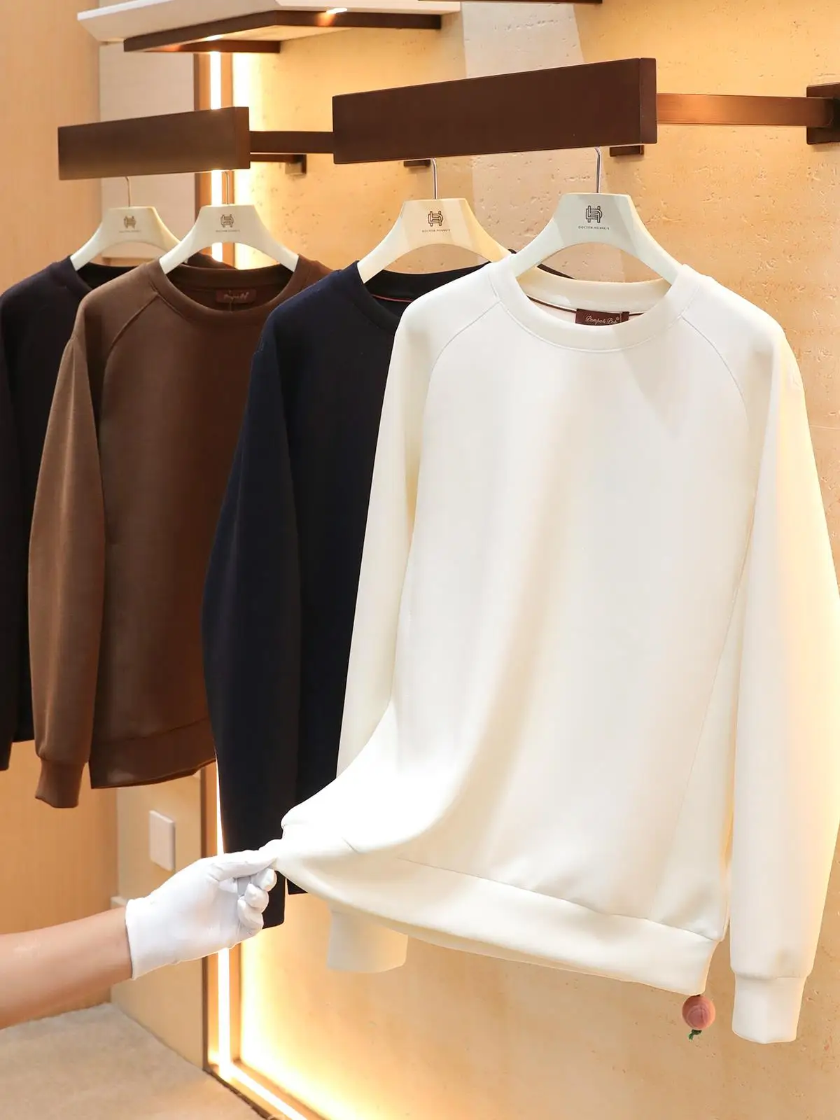 

Luxury ade Long Sve round Ne Base Layer Sweatirt Mixed Acetate Wool Small Beige Double Wear Boting Hoodie