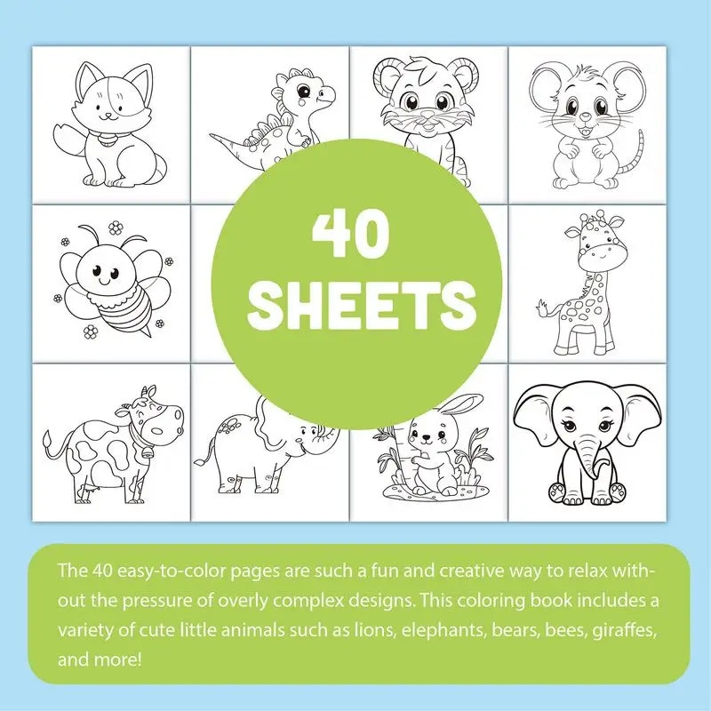Adorável Animal Coloring Book, Adorável Character Drawing Book, Doodles Book, Projetos fáceis e simples, 40 folhas