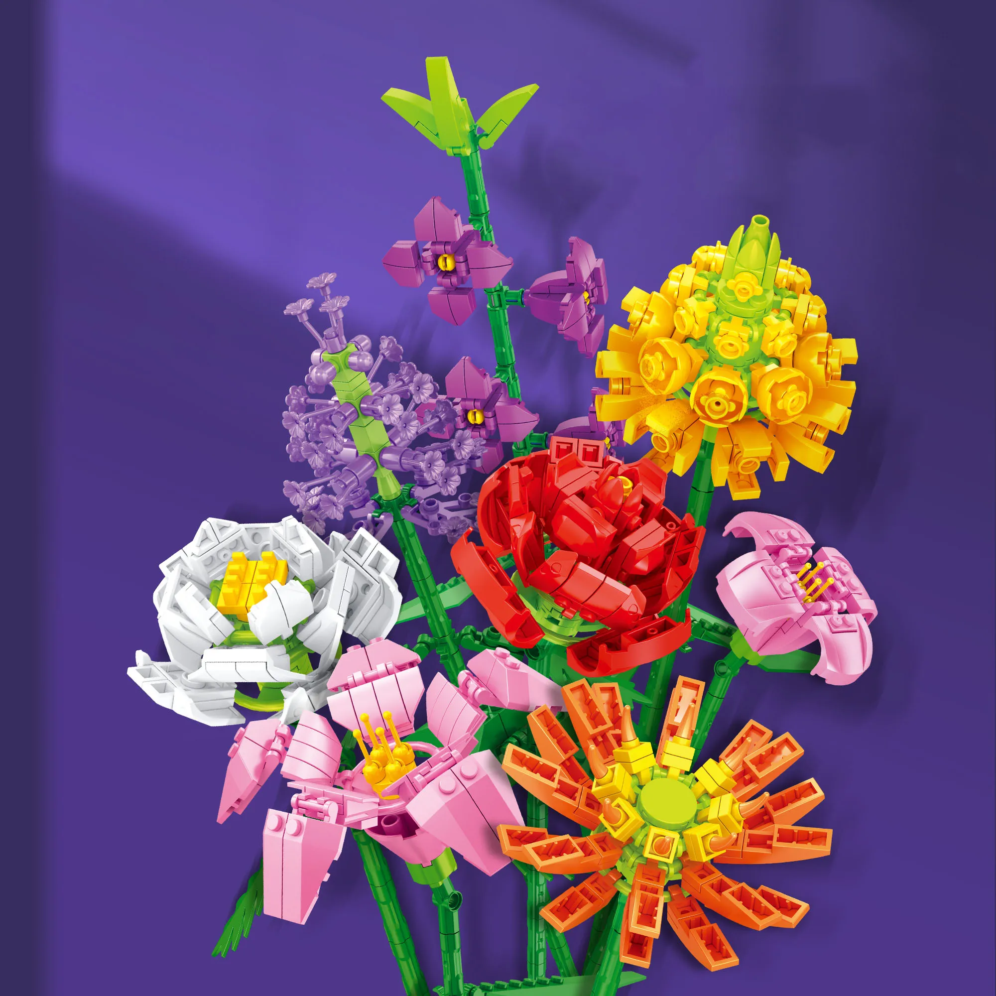 A single block flower with multiple branches forms a block flower bouquet to give friends holiday gifts