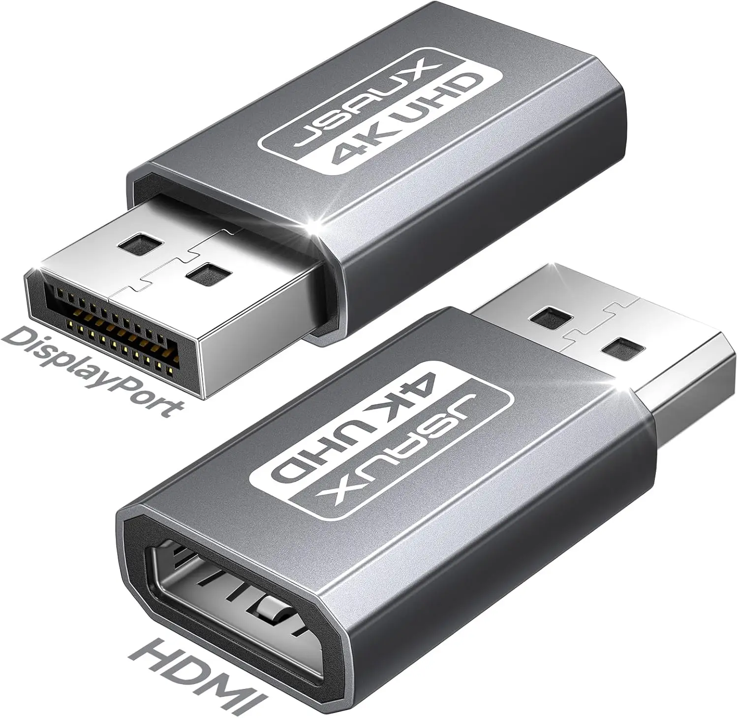 

4K DisplayPort to HDMI Adapter 2 Pack, DP to HDMI Converter, 4K@30Hz, 2K@60Hz, 1080P@120Hz, Male to Female, for PC GPU, Grey