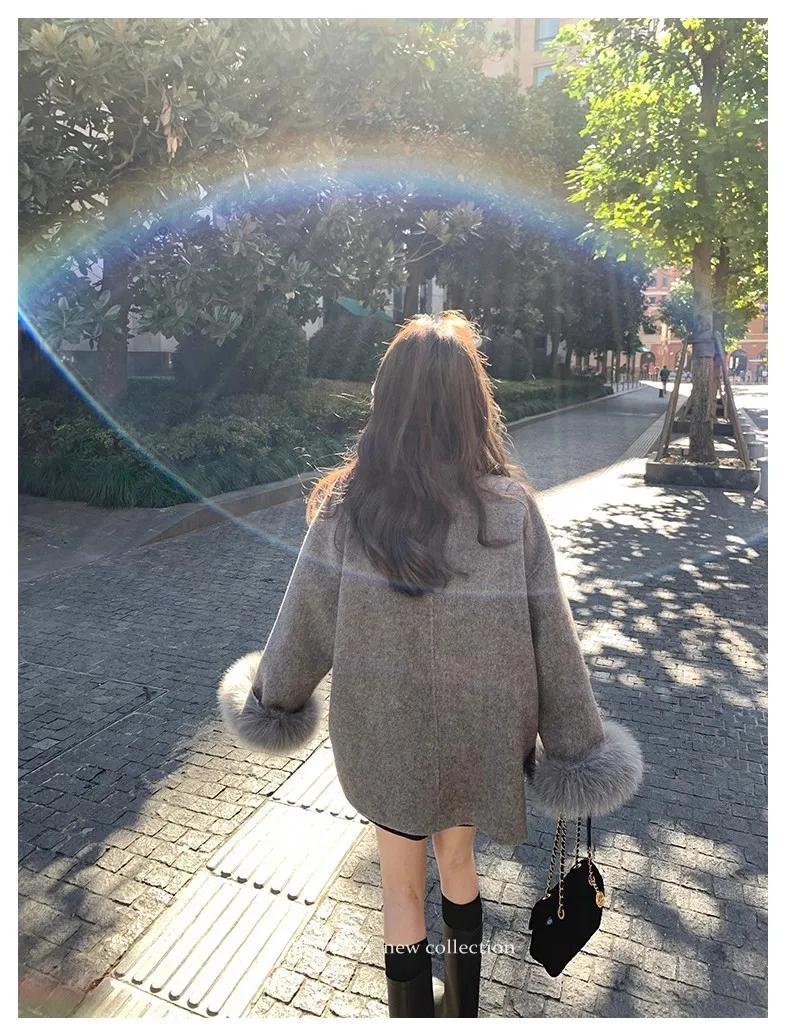 Wool Blend Coats Womens Woolen Coat Orange Fall Blended Appliques Notched Collar Chic Style Preppy Urban Tasteful Modern Commute