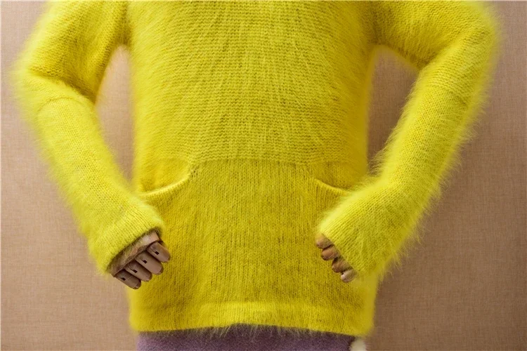 หญิงผู้หญิงฤดูใบไม้ร่วงฤดูหนาวเสื้อผ้าHairy Mink CashmereถักO-คอSlimเสื้อPullover Angoraขนสัตว์จัมเปอร์เสื้อกันหนาวดึงเสื้อ