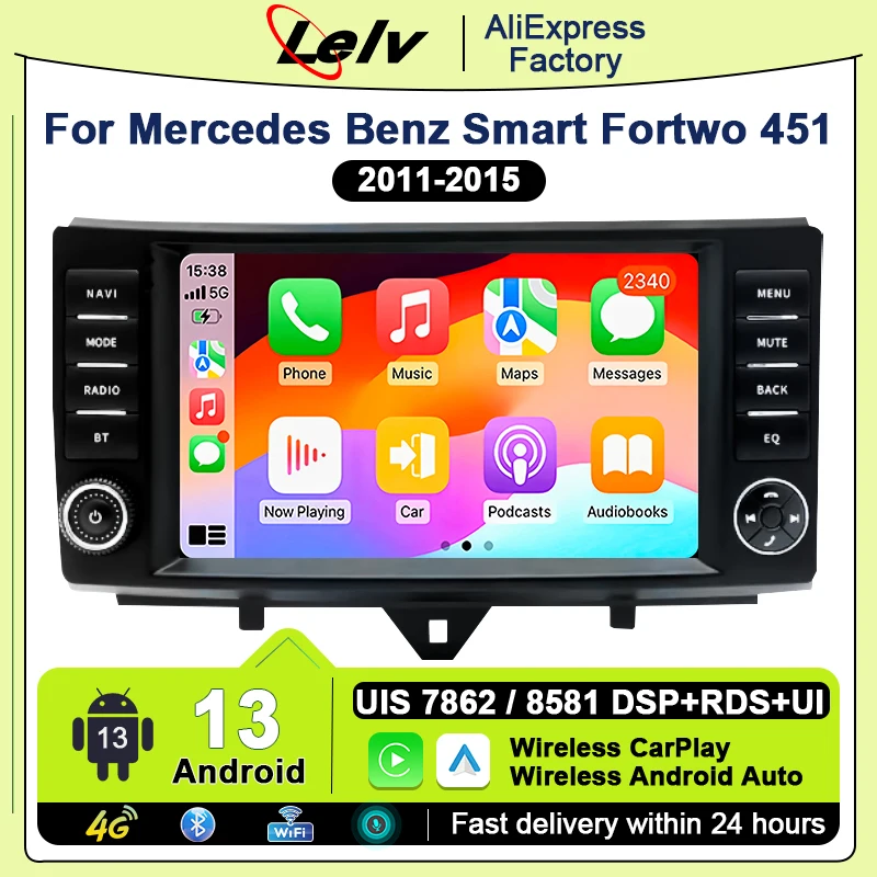 Lelv Android 13 For Mercedes Benz Smart Fortwo 451 2010-2015 CarPlay WIFI Multimedia Video Player  Auto Stereo GPS 2Din Navi