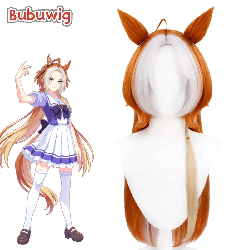 

Bubuwig Synthetic Hair Orfevre Cosplay Wigs Ears Tail Uma Musume: Pretty Derby Orfevre 80cm Orange Mixed WhiteWig Heat Resistant