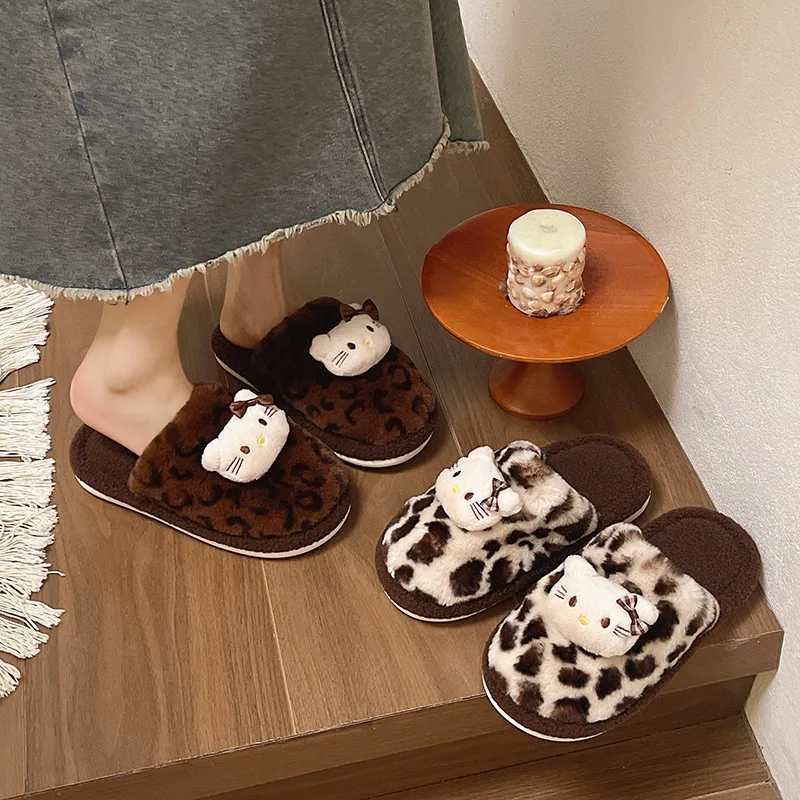 

Kawaii HelloKitty Women Slippers House Cute Cartoon Casual Fluffy Shoes Girl Flat Fashion Plush Winter Platform Footwear