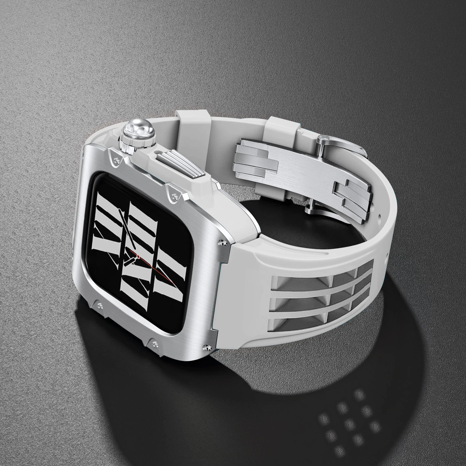 Modification Kit For Apple Watch 9 8 7 44mm 45mm Metal Strap with Case For iWatch Series custom design silicone Band Mod Kit