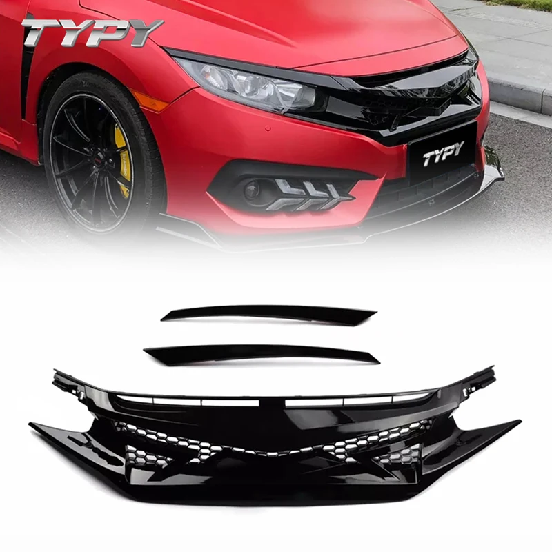 

Front bumper engine protective mesh individuality grimace face hatchback grille for Honda CIVIC 2016 2017 2018