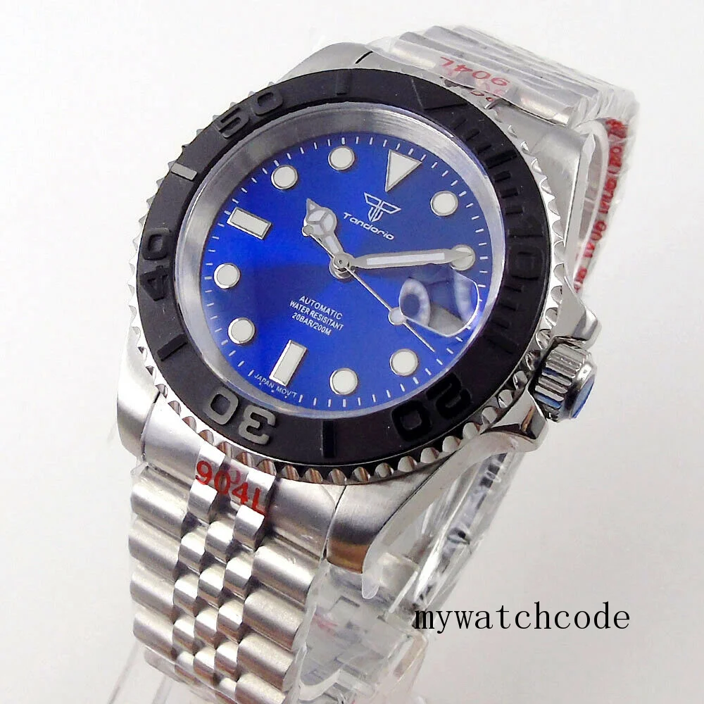 

Tandorio 24 Jewels NH35A 40MM Automatic Men's Diving Watch Blue Dial Sapphire Crystal Jubilee Bracelet Auto Date Rotating Bezel