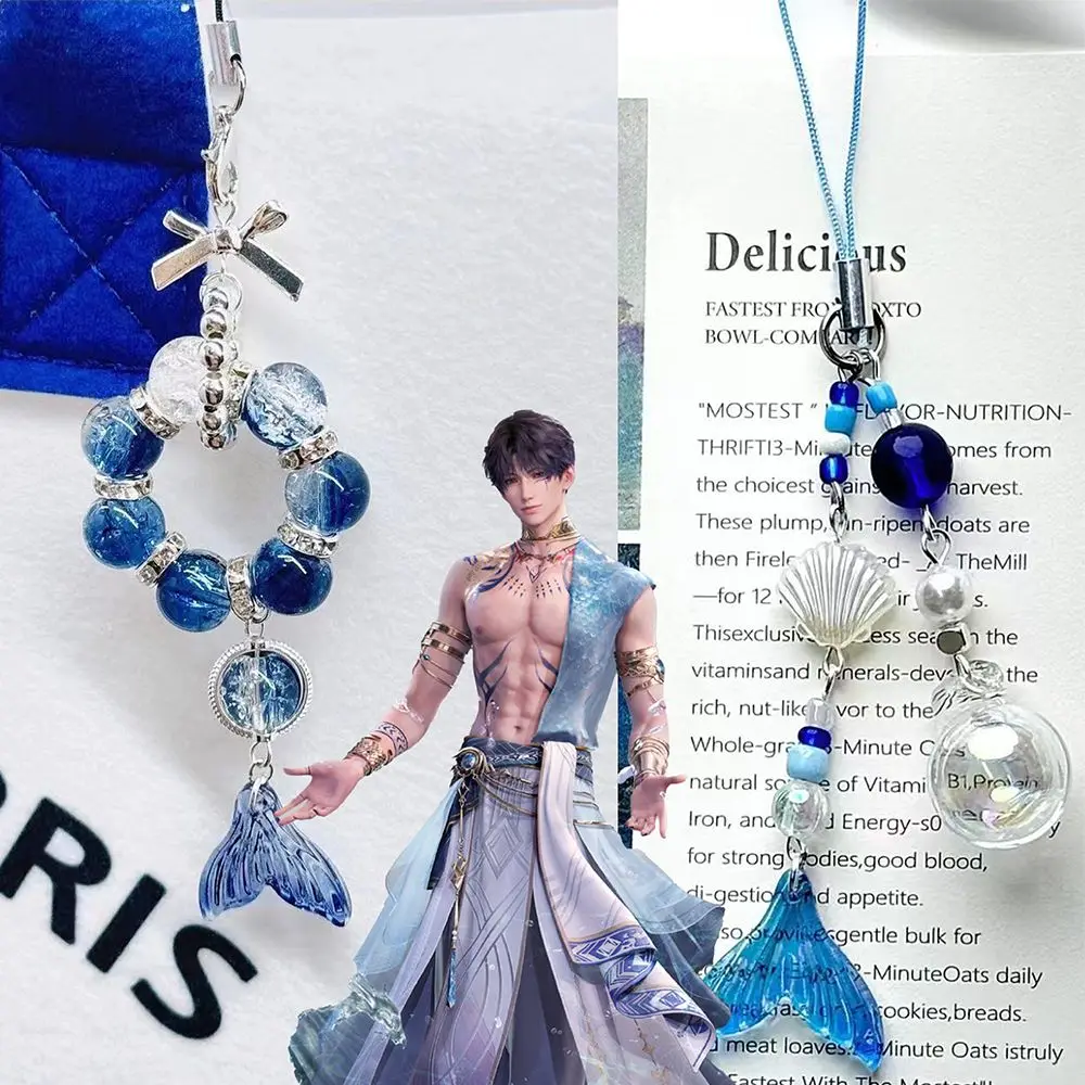 شخصية ذيل السمكة زوجين الهاتف الحبل كيرينغ مرفق الإكسسوارات ذيل السمكة قلادة حقيبة سلسلة مفاتيح مجوهرات النساء