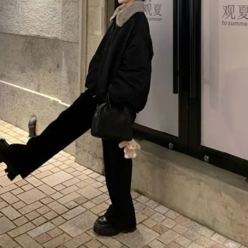 سترة مبطنة كلاسيكية كاجوال للطيار سترة مبطنة باللون الأسود للنساء سترة شتوية مبطنة