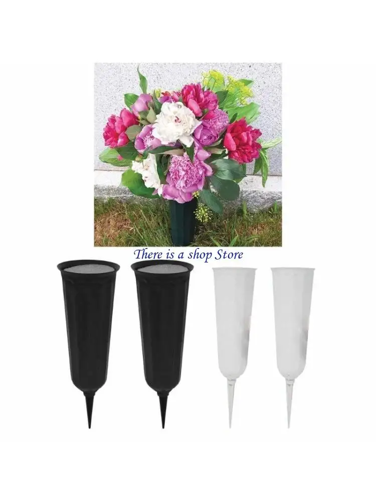 

D0AD 6Pcs Cemetery Vases Plastic Memorial Flower Holders with Spikes and Foam Inserts for Grave Decorations Outdoor Use