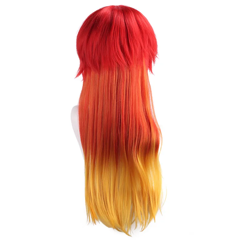 Peluca sintética de color rojo dorado, ombré, parte superior esponjosa, resistente al calor, disfraz de fiesta de Halloween, pelo de alta densidad