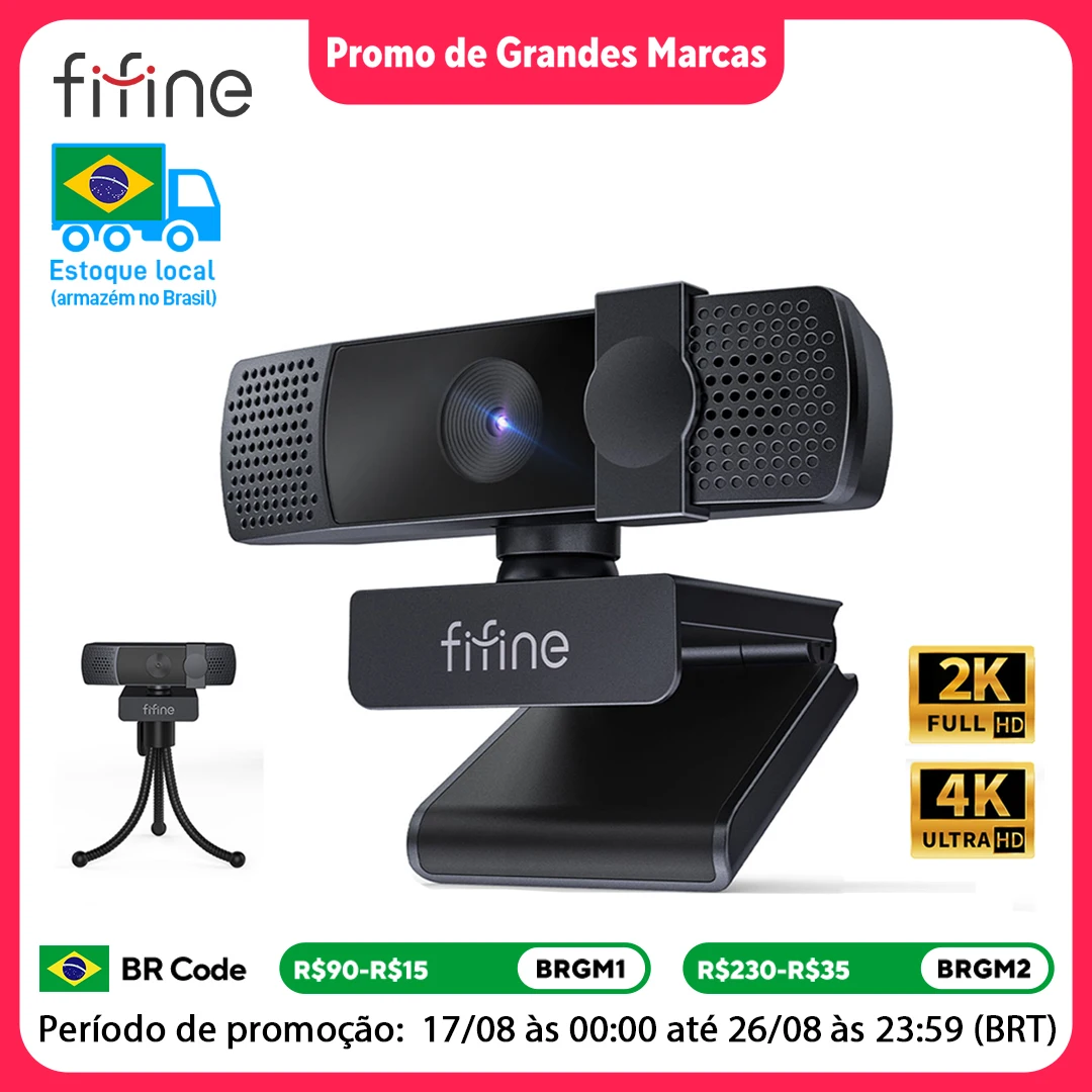 FIFINE Câmera web para PC 2K/4K com foco automático para YouTube, câmera USB com capa de privacidade/microfone para jogos/streaming ao vivo/reuniões - K436/K438
