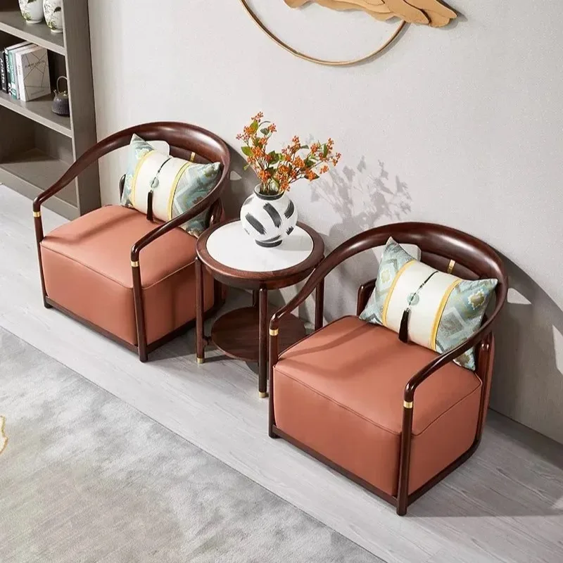 New Chinese ebony leisure chair combination three-piece leather art single sofa chair living room home solid wood ring chair