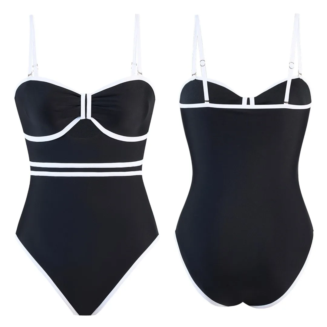 Maillot de bain une pièce noir et blanc, style rétro, sexy, avec jupe, pour femmes, monokini, tenue de plage, 2025