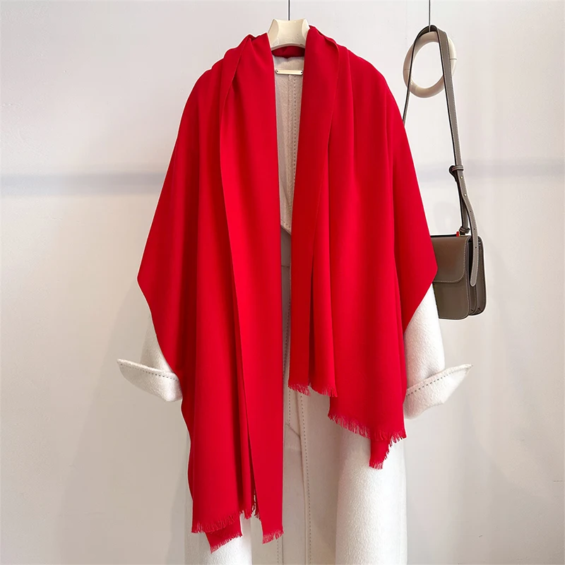 Luxury Winter Cashmere Scarf Women Solid Handkerchief Warm Pashmina Female Shawl Tassel Wrap Soft Pareo Bufanda Scarves Stole view 2