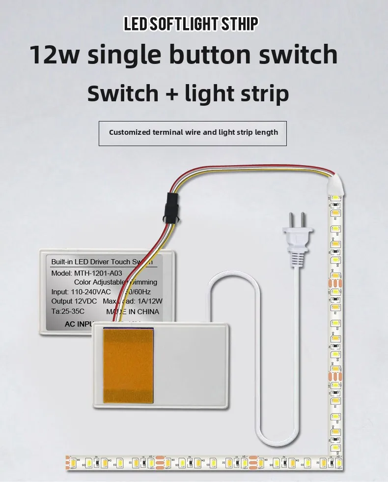 12V LED Smart-Spiegel Touch-Schalter-Set, geeignet für Badezimmerspiegel, Schminkspiegel, Lichthelligkeit einstellbar – Detail 1