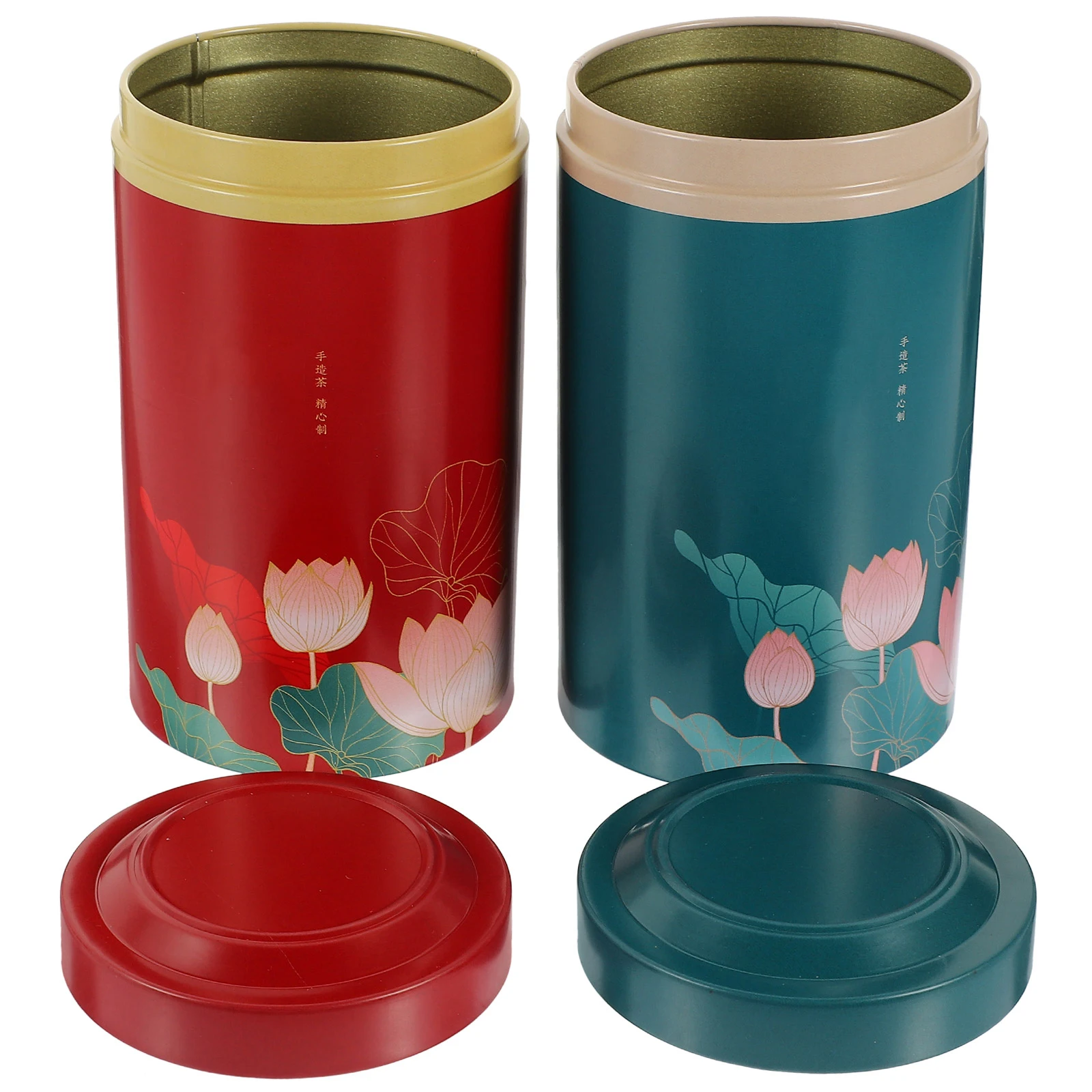 

2pcs Tea Storage Container Tinplate Tea Canister Airtight Coffee Box Home Tea-Leaf Jar Compact Household Tinplate