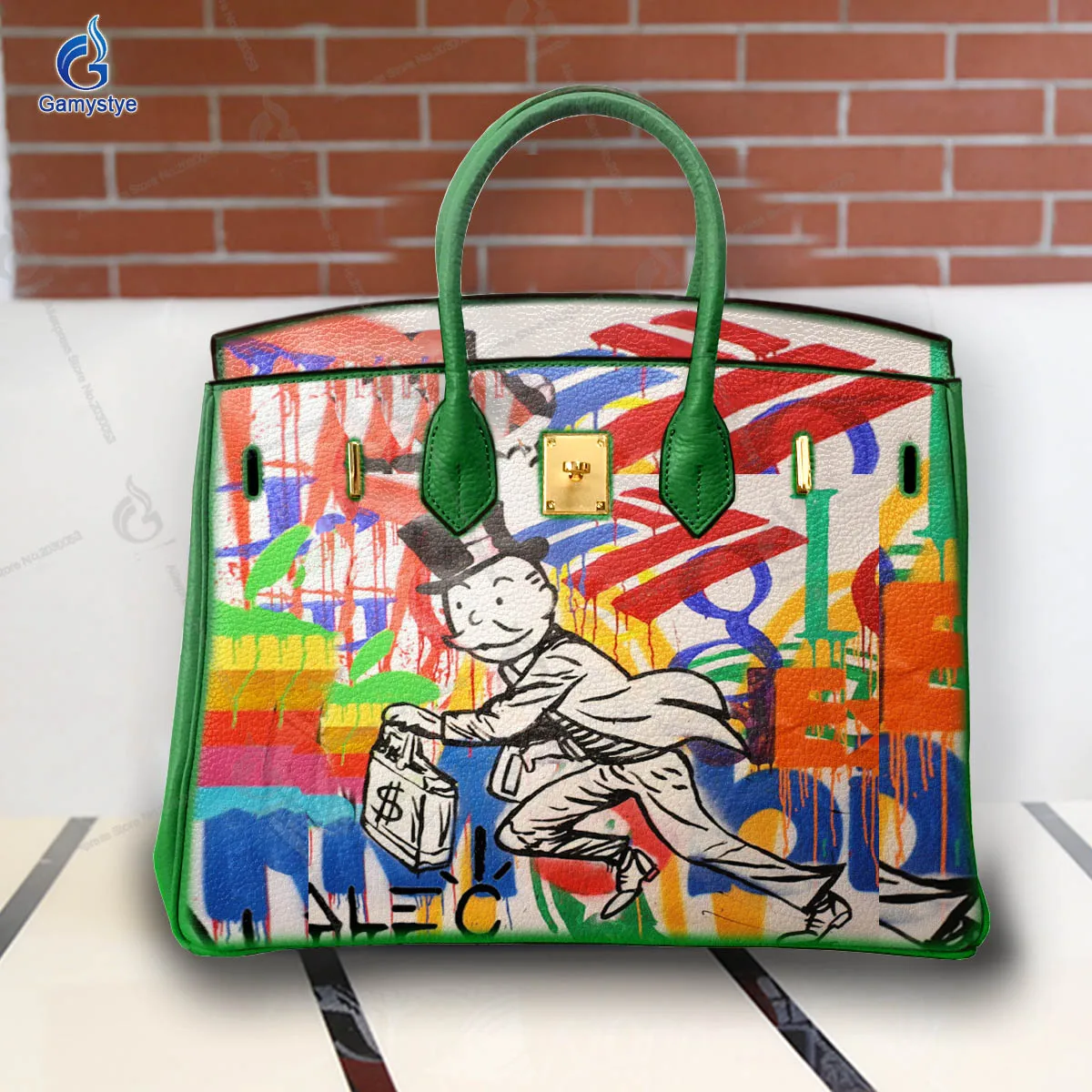 

Art Hand-Painting Running Man Customize Totes Genuine Leather Women Bag Messenger Crossbody Handbags Unique personality Fashion