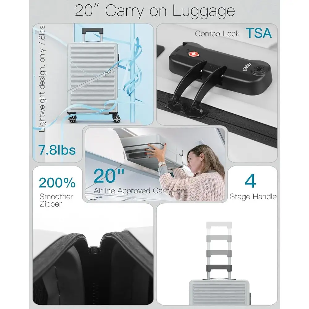 20 Inch Lightweight Hardshell Spinner Suitcase with TSA Lock, USB Port for Travel