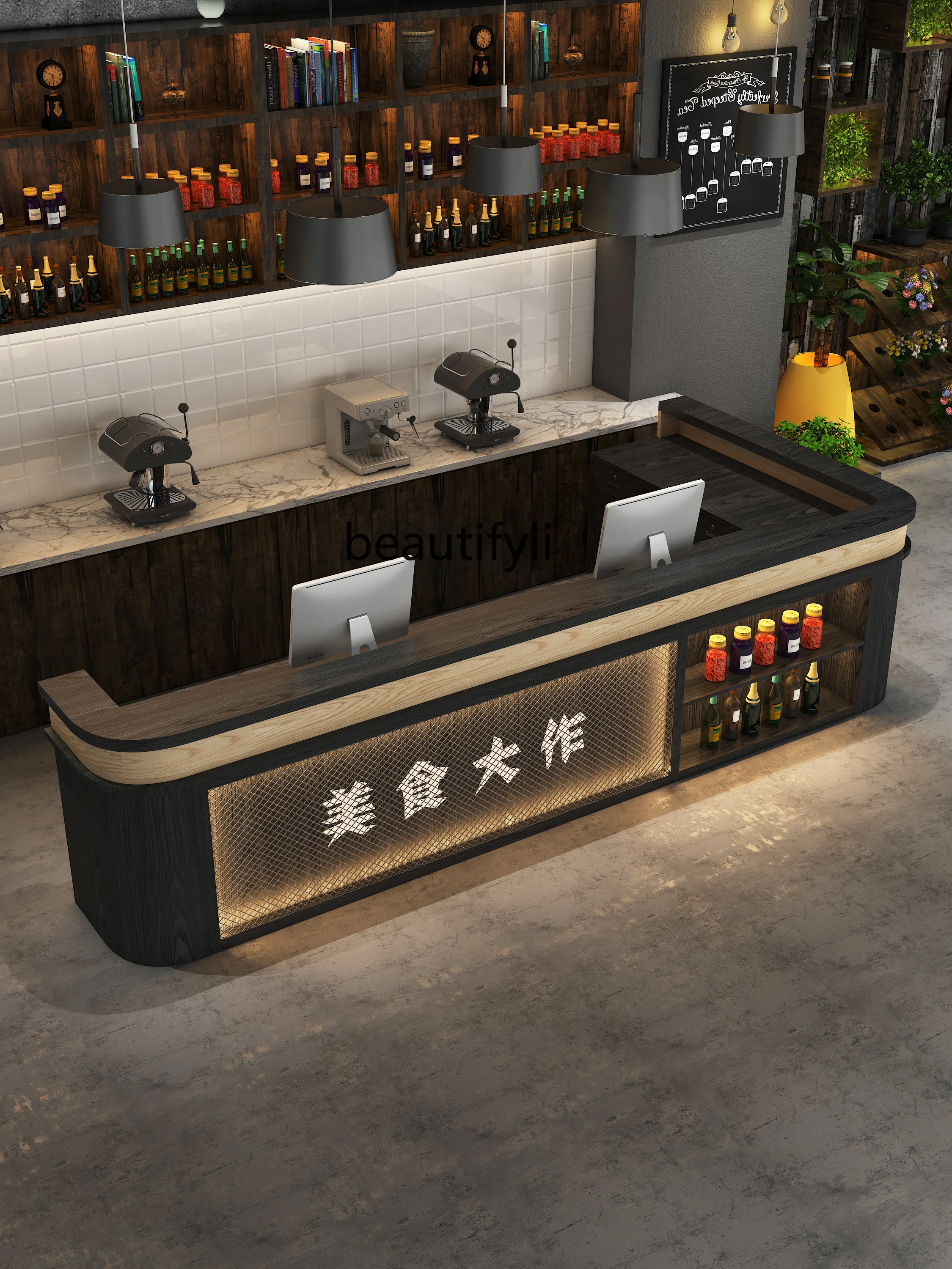 

Retro Cashier Industrial Style Bar Quiet Bar Barbecue Arc L-Shaped Corner Hotel Reception Billiard Hall