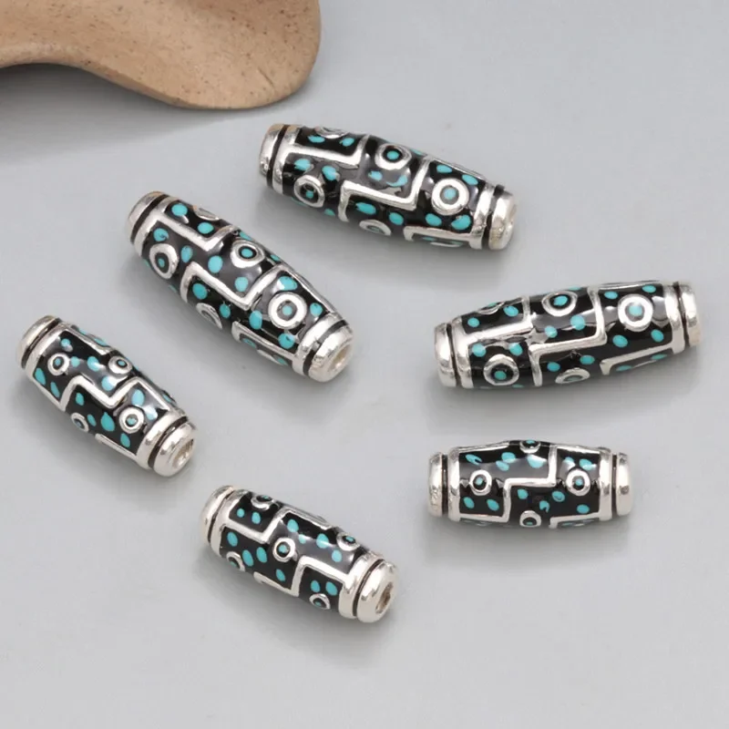 Light-weight 999 Silver Nine-Eye DZI Bead Silver Tibetan 9 Eyes Beads Pure Silver Good Luck Beads DIY Jewelry Findings