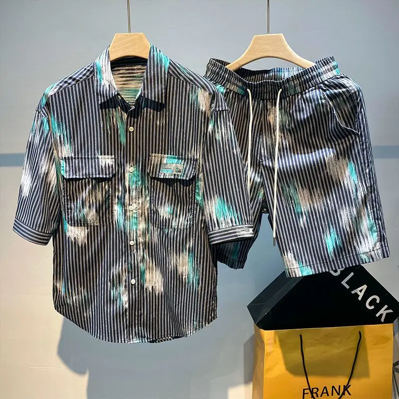 

Мужская летняя тонкая модная свободная рубашка с короткими рукавами, пляжные шорты, повседневный спортивный костюм