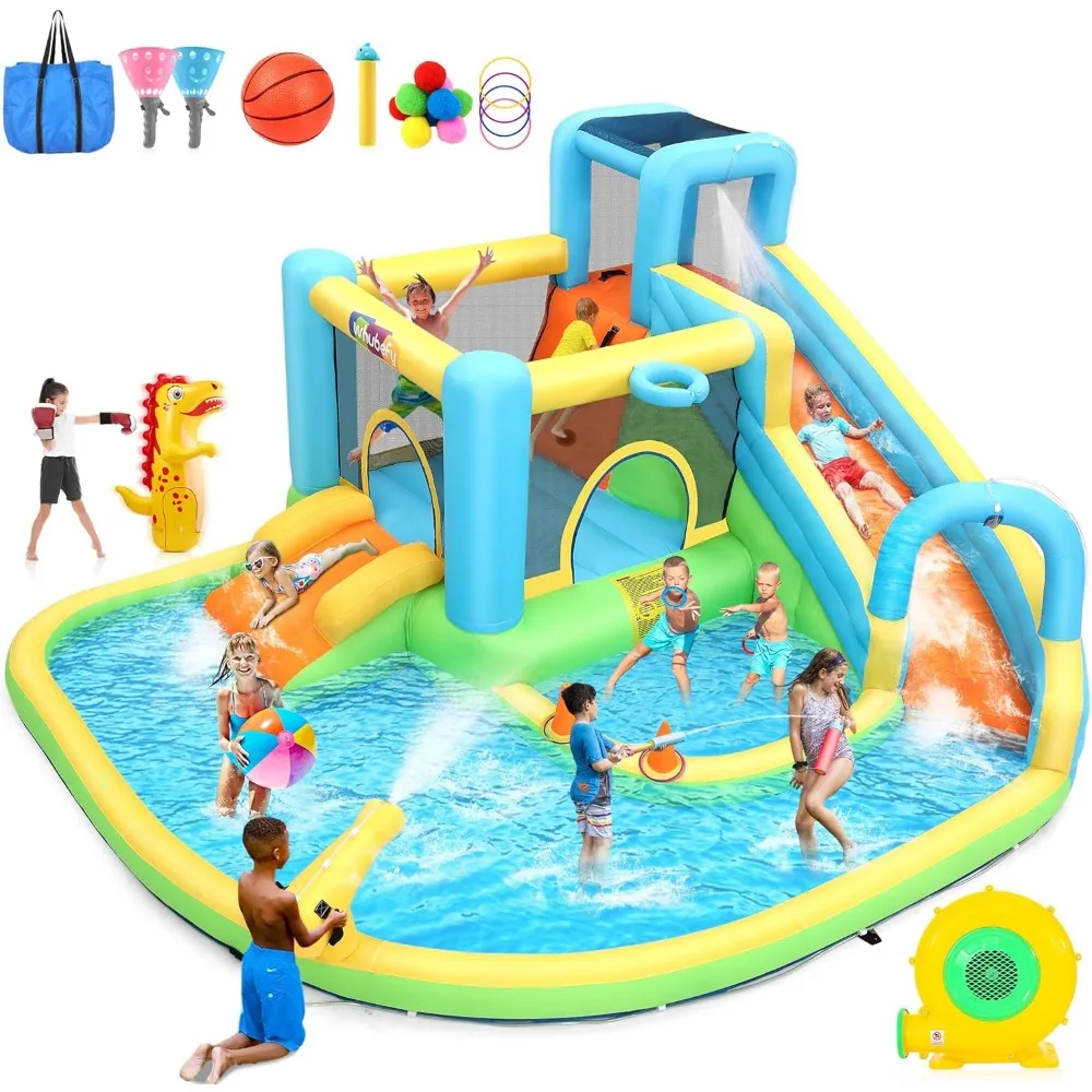 

Whubefy 12.8x12ft Inflatable Water Slide Bounce House for Big Kids 3-10, 13-in-1 Inflatable Water Park Bounce House Waterslide