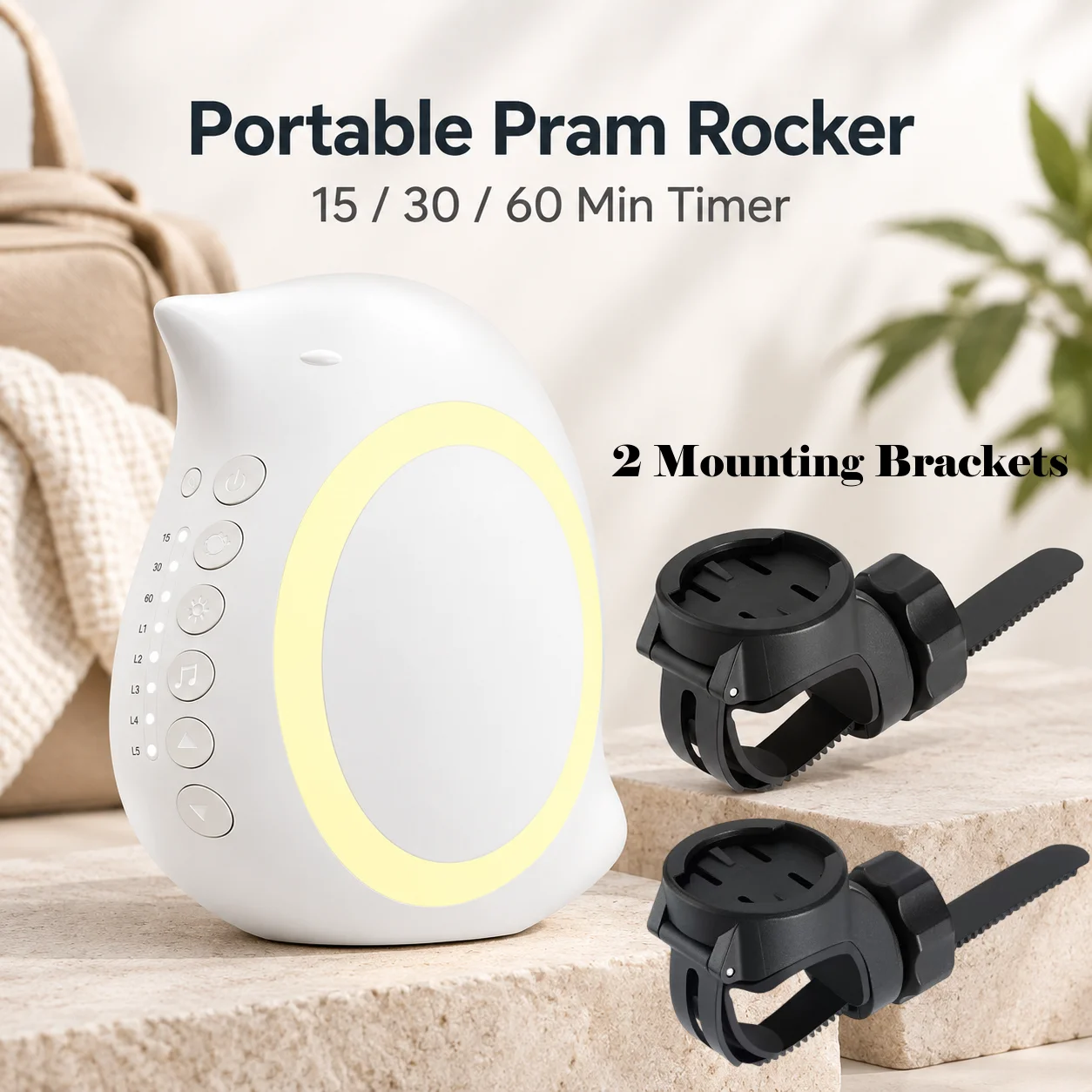 Automatic Baby Stroller Rocker with 2 Mounting Brackets 1800mAh Battery Type-C Charging And Adjustable Vibration