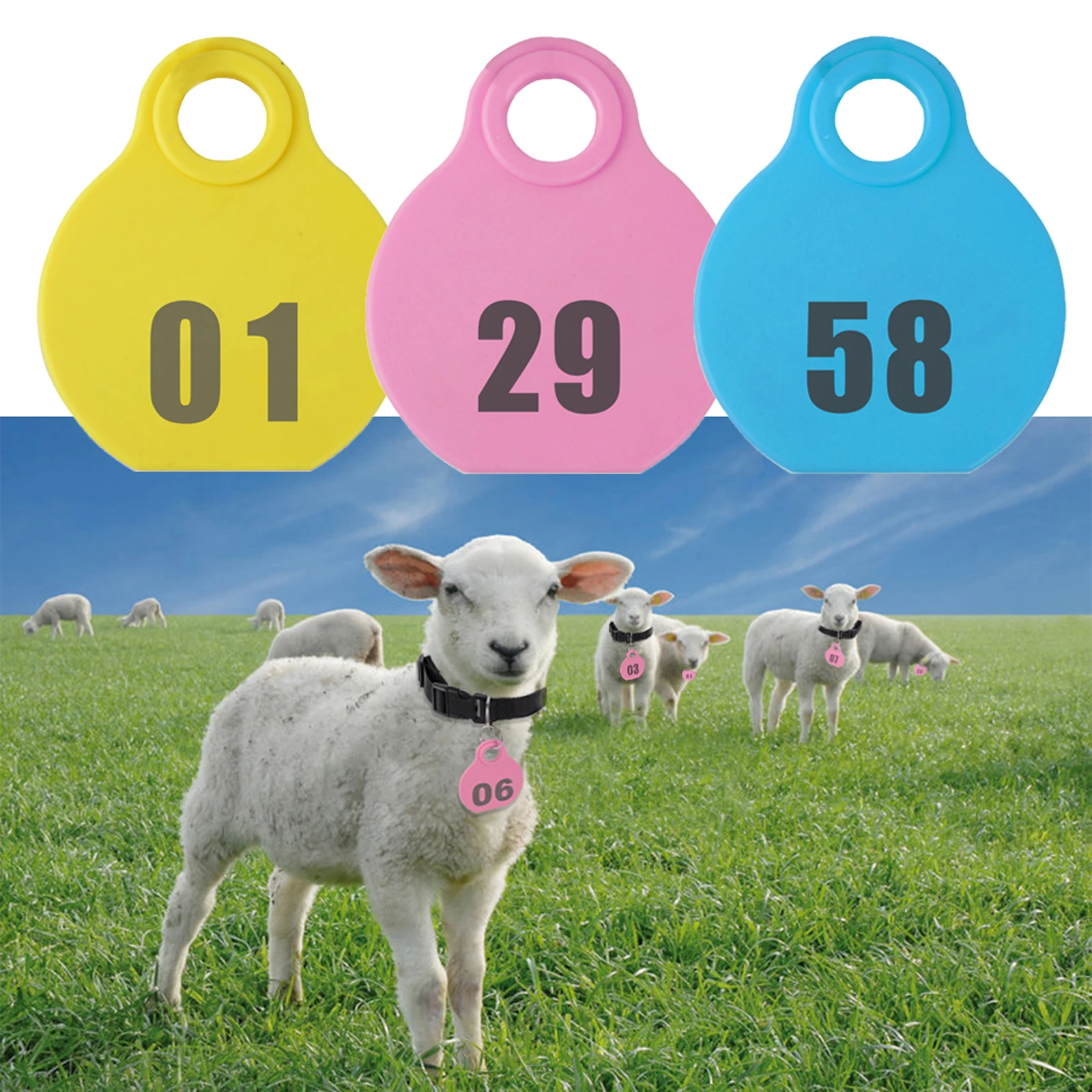 28 Pcs Farm Sheep Calf Sheep Animal Tag With Double Sided Numbers 01-84 Adjustable Pet Livestock Tag Collar Marking Label Collar