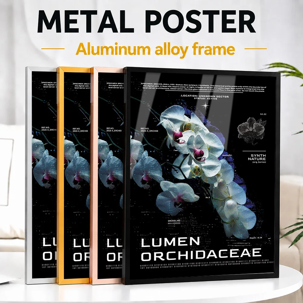 Lumen Orchidaceae Synth Nature Framed Metal Print Customized Photo Gallery Style Wall Art For Bedroom Thoughtful Designer Gift