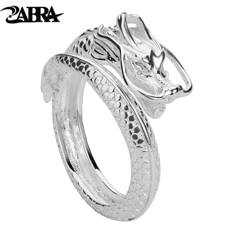 ZABRA 990 Sterling Silver Zodiac Dragon Ring for Men and Women, High-end Male Dragon Zodiac Year Dragon Shaped Ring