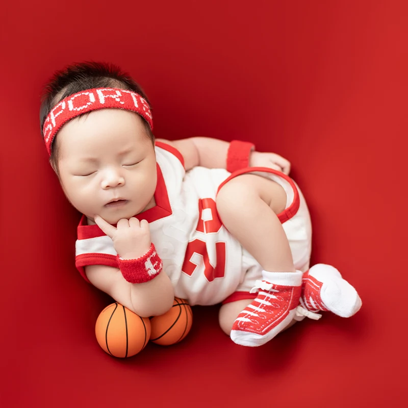 Summer Newborn Photography Sports Theme Basketball Uniform Set Japanese Anime Poster Props Cool Guy Style Newborn Artistic Photo