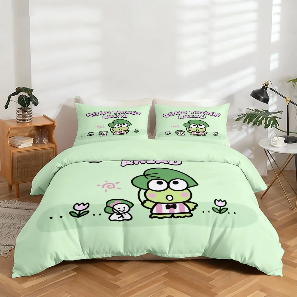 

3-Piece High-Definition Digital Print Bedding Set, Large Patterned Duvet Cover Set with Cartoon Frog Design, Includes 1 Duvet Cover + 2 Pillowcases, Suitable for Bedroom, Guest Room, Home Decoration, Polyester Fiber Duvet Cover + Pillowcases, Ultra-Soft B